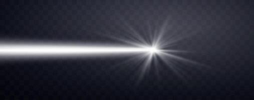 White horizontal laser beam. Neon line, presentation pointer. Silver glow flare light effect. vector