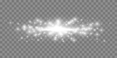 White horizontal lensflare. Light flash with rays or spotlight and bokeh. Silver glow flare light effect. vector