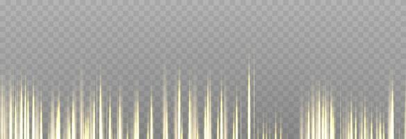 Vertical gold horizontal lines. Speed rays, velocity light neon flow, motion effect, colorful light trails, stripes, laser beams vector