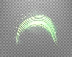 Glowing green lines. Neon realistic energy speed. Abstract light effect vector