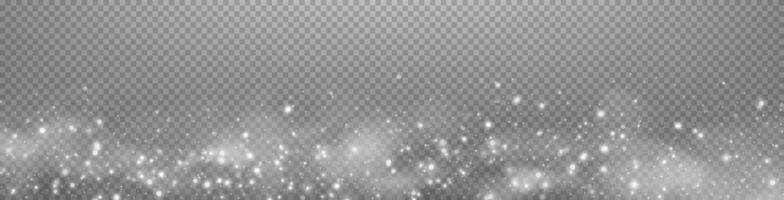 White glittering dots, particles, stars magic sparks. Dust cloud flare light effect. Silver luminous points with smoke. vector