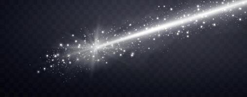White horizontal laser beam. Neon line, presentation pointer. Silver glow flare light effect. vector