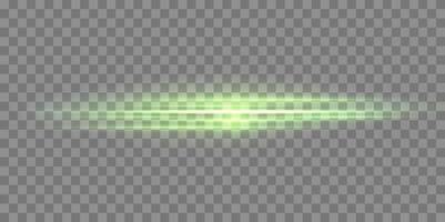 Green horizontal lensflare. Light flash with rays or green spotlight. Glow flare light effect. vector