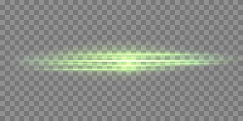 Green horizontal lensflare. Light flash with rays or green spotlight. Glow flare light effect.