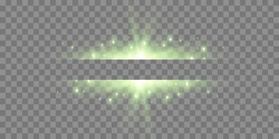 Green horizontal lensflare. Light flash with rays or green spotlight. Glow flare light effect. vector
