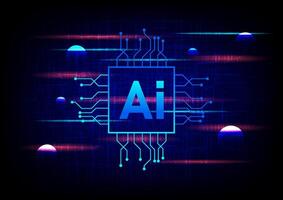 Artificial Intelligence text on line circuit on blue technology background. vector