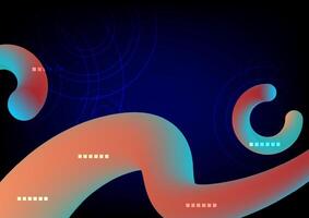 Flowing smooth wave pattern and 3d line of orange and green on a blue color background. Internet networks and communication signal technology, as well as fiber optic lines. Science and music backdrop. vector