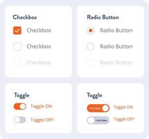 Switch toggle icon set. Outline toggle in orange. Turn on and turn off slider. Switch on and off toggle. Power button in line and flat style. Material design switch buttons set vector