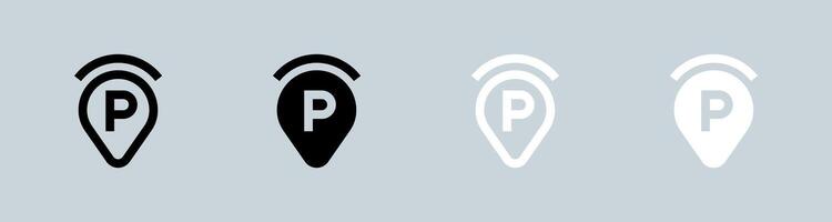 Parking icon set in black and white. Automobile signs illustration. vector