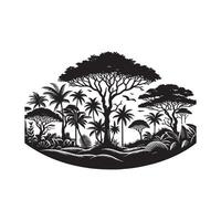 Black Silhouette of Jungle Tree Line Minimalist Art on White Background vector