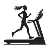 Flat Silhouette of Woman Running on Treadmill vector