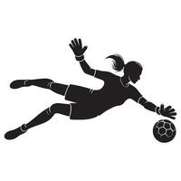 Black Silhouette of Woman Goalkeeper Diving to Save vector