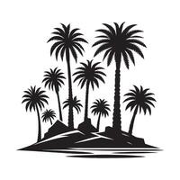 Oasis Palm Trees Black Silhouette on White Background vector