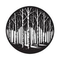 Black Silhouette of Birch Trees Minimalist Art on White Background vector