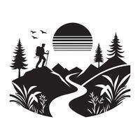 Minimalist Black Silhouette of Hiking Trails on White Background vector