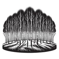 Minimalist Black Silhouette of Birch Grove Design on White Background vector
