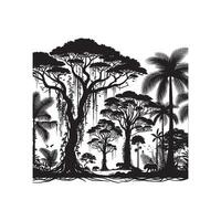 Minimalist Black Silhouette of Jungle Tree Line on White Background vector