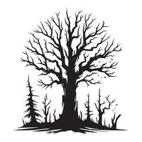 Black Silhouette of Barren Dead Tree Minimalist Design on White Background vector
