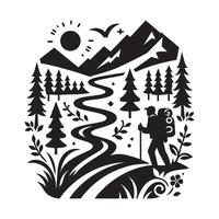 Minimalist Black Silhouette of Hiking Trails in Nature on White Background vector