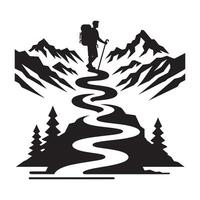 Hiking Trails Minimalist Black Silhouette Art in Flat Design on White Background vector