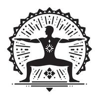 Yoga Warrior Pose Silhouette in Calm and Focused Position vector