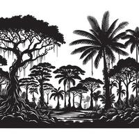 Black Silhouette of Jungle Tree Line Scenic Minimalist Design on White Background vector