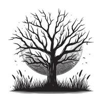 Minimalist Black Silhouette of Dead Tree Scenic Design on White Background vector
