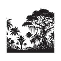 Minimalist Black Silhouette Art of Jungle Tree Line on White Background vector