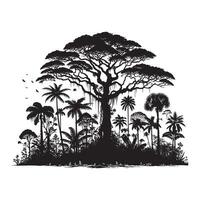 Black Silhouette of Jungle Tree Line Minimalist Scenic Art on White Background vector