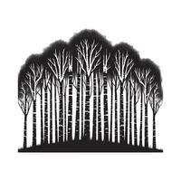 Minimalist Black Silhouette of Birch Grove Scenic Design on White Background vector