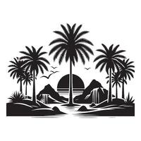 Oasis Palm Trees Minimalist Black Silhouette Art vector