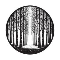 Black Silhouette of Birch Grove Minimalist Design on White Background vector