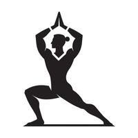 Yoga Warrior Pose Silhouette on White Background vector