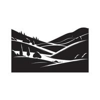 Artistic Black Silhouette of Serene Rolling Hills on White vector