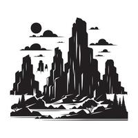 Flat Minimalist Black Silhouette of Rugged Rocky Cliffs vector