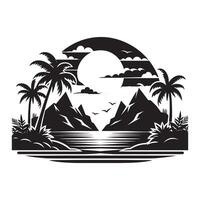 Black Silhouette of Tropical Island on White Background vector