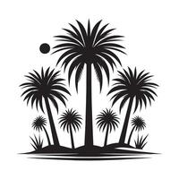 Minimalist Depiction of Oasis with Palm Trees in Black Silhouette vector