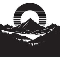 Minimalist Artistic Black Silhouette of Mountain at Sunrise vector