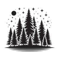 Dense Pine Forest Black Silhouette on White Background vector