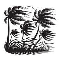 Black Silhouette of Palm Tree in the Wind vector