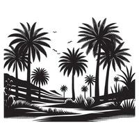 Black Silhouette of Palm Trees in Tropical Oasis Setting vector
