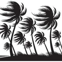 Flat Black Silhouette of Wind-Blown Palm Tree vector