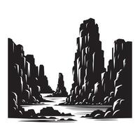 Black Silhouette Design of Rugged Rocky Cliffs on White Background vector