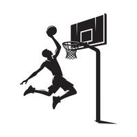 Man Jumping High to Dunk a Basketball with Power and Precision in an Intense Game Situation vector