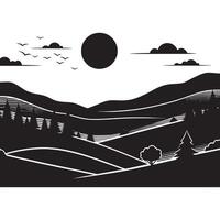 Minimalist Illustration of Rolling Hills in Black Silhouette Design vector