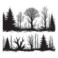 Flat Black Silhouette of Sparse Woodland Tree Line vector