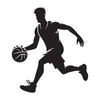 Man Dribbling Basketball Silhouette Showing Intensity and Focus in Action vector
