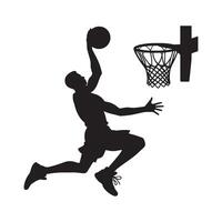 Man Dunking a Basketball with High Athleticism and Powerful Movement in Midair during Intense Game Action vector