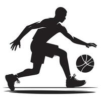 Man Silhouette Dribbling Basketball with Power and Focus vector