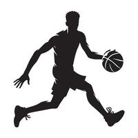 Silhouette of Man Dribbling Basketball with Precision and Agility vector